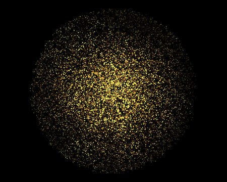 Gold glittering dots, sparkles, particles and stars on a black background. Abstract light effect. Gold luminous points. Vector illustration.のイラスト素材