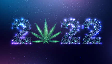 Happy new year 2022 greeting card with cannabis.のイラスト素材