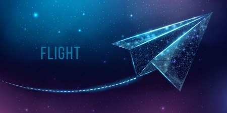 Polygonal paper plane. Business startup, innovation, growth, travel, way forward freedom concept. Wireframe low poly plane. Vector illustrationのイラスト素材