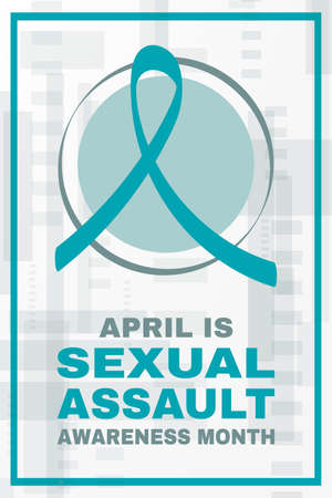 Sexual assault awareness month concept. Banner template with teal ribbon. Vector illustration.のイラスト素材