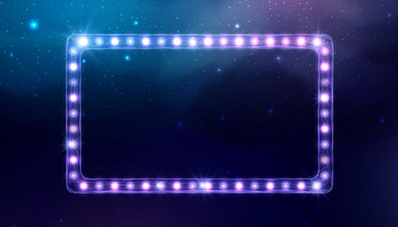 Wireframe light billboard, low poly style. Abstract modern 3d vector illustration on dark blue background.のイラスト素材