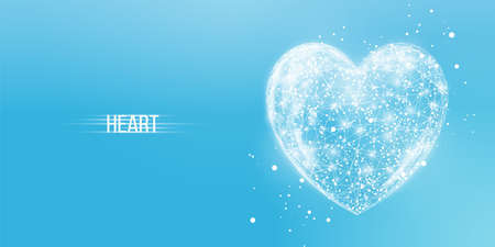 White heart. Happy Valentines day concept. Wireframe low poly style. Abstract modern 3d vector illustration on blue background.のイラスト素材