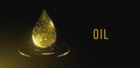 Oil droplet. Low poly style design. Futuristic modern abstract background. Isolated on dark background. Wireframe drop light connection structure, 3d polygonal graphic concept. Vector illustration.のイラスト素材