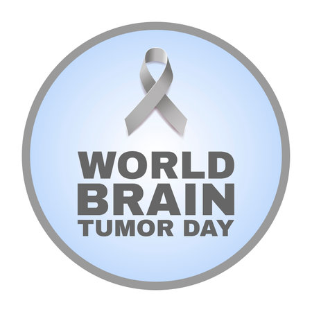 World brain tumor day June 8 Emblem with text and grey ribbon. Vector illustration.のイラスト素材