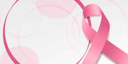Breast Cancer awareness month. Banner with pink ribbon awareness and text. Vector illustration.のイラスト素材