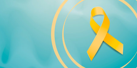 Sarcoma cancer awareness month concept. Banner template with yellow ribbon. Vector illustration.のイラスト素材
