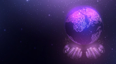 Futuristic map of the planet. World map. Globalization internet and technology, cyber security. Abstract background with glowing planet Earth. Vector illustrationのイラスト素材