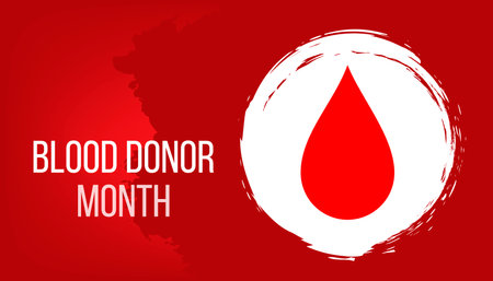 National Blood Donor Month concept. Banner with glowing low poly white blood drop on red background. Vector illustrationのイラスト素材