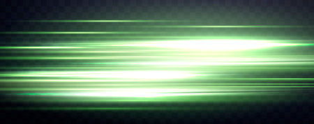 Speed rays, velocity light neon flow, zoom in motion effect, green glow speed lines, colorful light trails, stripes. Abstract background, vector illustrationのイラスト素材