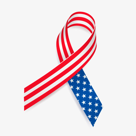 USA flag ribbon. Independence and Memorial Day. Patriotic and solidarity symbol. Isolated on white background. Vector illustration.のイラスト素材