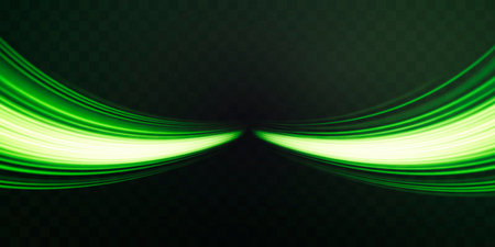 Radial speed rays, light neon flow, zoom in motion effect, green glow speed lines, colorful light trails, perspective stripes Abstract background, vector illustration.のイラスト素材