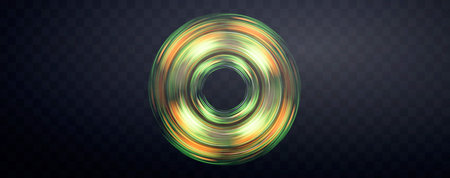 Green and orange magic ring. Zoom in motion effect, glow speed lines, colorful light trails, stripes. Abstract light effect on a dark transparent background. Vector illustrationのイラスト素材