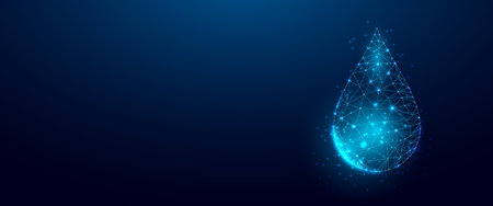 Water drop. Low poly style design. Wireframe light connection structure, 3d graphic concept. Abstract background. Vector illustration.のイラスト素材