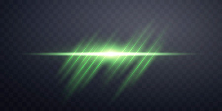 Green lens flare. Isolated on transparent background. Sun flash with rays or spotlight. Green glow flare light effect. Vector illustration.のイラスト素材