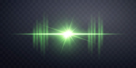 Green lens flare. Isolated on transparent background. Sun flash with rays or spotlight. Green glow flare light effect. Vector illustration.のイラスト素材