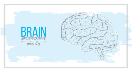 Brain awareness week concept. Banner template with low poly brain and text. Vector illustrationのイラスト素材