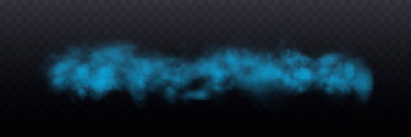 Realistic long blue smoke or haze, overlay effect on a transparent background. Hot fire and flame, magic fog, vapor. Abstract vector illustrationのイラスト素材