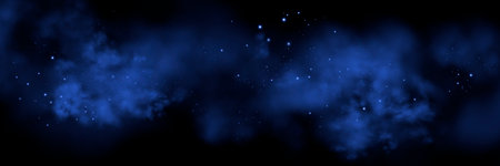 Blue space realistic nebula smoke background. Abstract fog texture and shining stars. Magic colorful galaxy with stardust. Abstract vector illustrationのイラスト素材