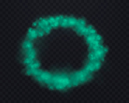 Realistic green smoke circle or haze on a transparent background. Magic fog, vapor. Vector illustration.のイラスト素材