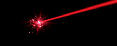 Red horizontal laser beam. Neon line, presentation pointer. Red glow flare light effect. Vector...