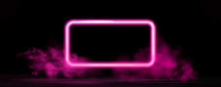 Neon frame with glowing pink and purple light effects, futuristic portal gateway, vibrant smoke and LED illumination. abstract vector frame composition.のイラスト素材
