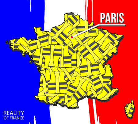 Silhouette of France with background of yellow vestsのイラスト素材