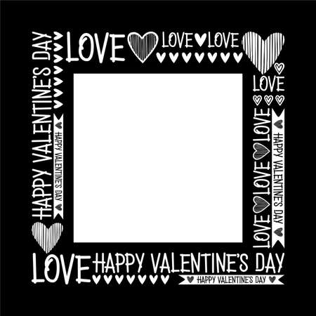 SQUARE FRAME OF PAINTED INSCRIPTIONS AND HEARTS IN VECTORのイラスト素材