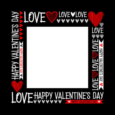 SQUARE FRAME OF DRAWN HEARTS AND INSCRIPTIONS IN VECTORのイラスト素材