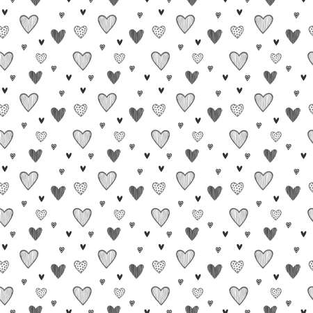 SEAMLESS BACKGROUND WITH DRAWN HEARTS IN VECTORのイラスト素材