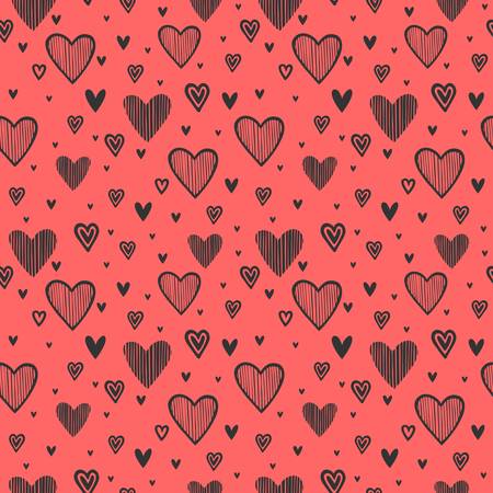 SEAMLESS CORAL BACKGROUND WITH DRAWN HEARTS IN VECTORのイラスト素材