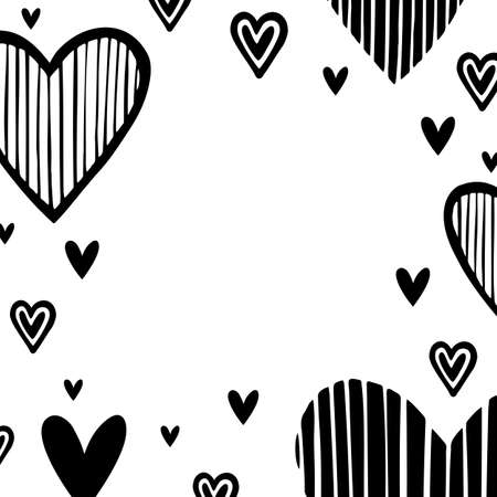 SQUARE FRAME OF DRAWN HEARTS IN VECTORのイラスト素材