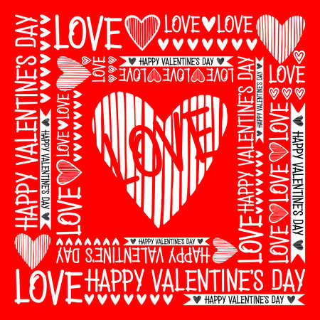 RED BANNER WITH DRAWN INSCRIPTIONS AND HEARTS IN VECTORのイラスト素材