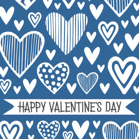 BLUE BANNER WITH DRAWN HEARTS IN VECTORのイラスト素材