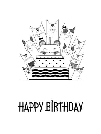 VECTOR DRAWING OF CATS WITH A BIG CAKEのイラスト素材