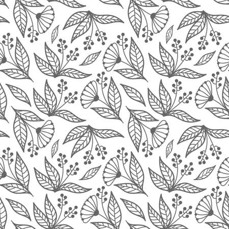SEAMLESS PATTERN WITH PLANT ELEMENTS ON A WHITE BACKGROUNDのイラスト素材