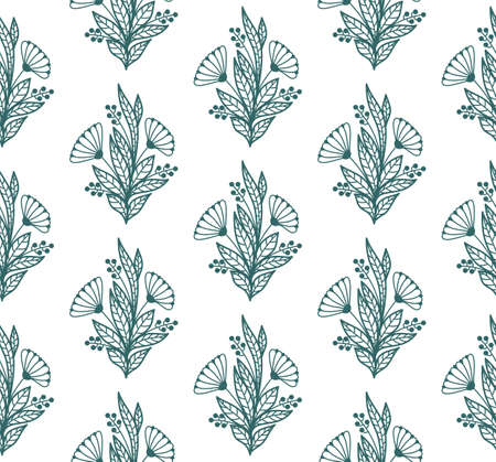 SEAMLESS PATTERN WITH PLANT ELEMENTS ON A WHITE BACKGROUNDのイラスト素材
