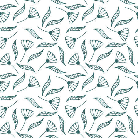 SEAMLESS PATTERN WITH PLANT ELEMENTS ON A WHITE BACKGROUNDのイラスト素材