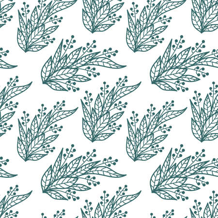 SEAMLESS PATTERN WITH PLANT ELEMENTS ON A WHITE BACKGROUNDのイラスト素材