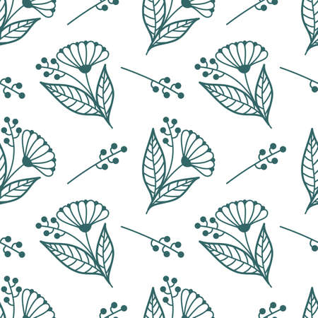 SEAMLESS PATTERN WITH PLANT ELEMENTS ON A WHITE BACKGROUNDのイラスト素材