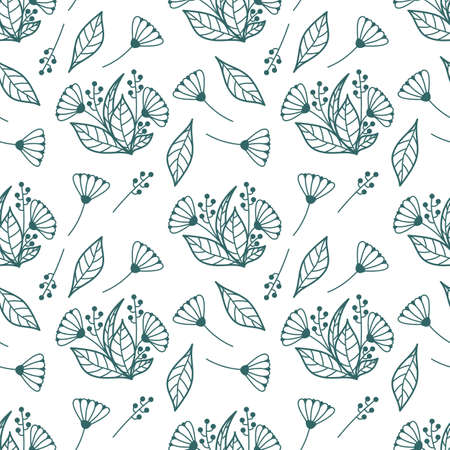 SEAMLESS PATTERN WITH PLANT ELEMENTS ON A WHITE BACKGROUNDのイラスト素材