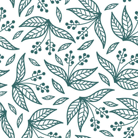 SEAMLESS PATTERN WITH PLANT ELEMENTS ON A WHITE BACKGROUNDのイラスト素材