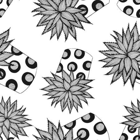 SEAMLESS PATTERN WITH CACTUSES AND SUCCULENTS IN VECTORのイラスト素材