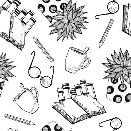 SEAMLESS PATTERN WITH CACTI AND OBJECTS IN VECTORのイラスト素材