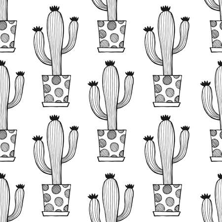 SEAMLESS PATTERN WITH CACTUSES AND SUCCULENTS IN VECTORのイラスト素材