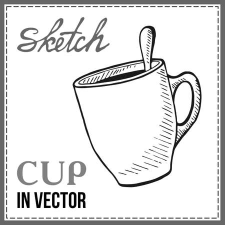 DRAWN SKETCH OF A COFFEE MUG IN A VECTORのイラスト素材