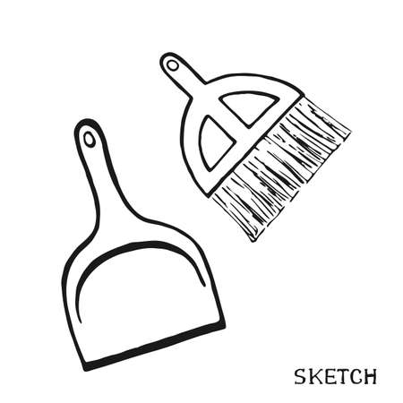 Brush and broom on white background in vectorのイラスト素材