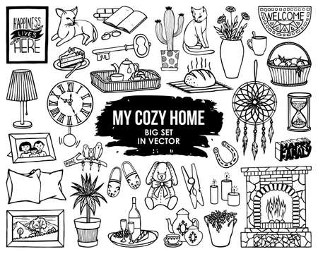 A LARGE SET OF ITEMS FOR A COZY HOME IN VECTORのイラスト素材