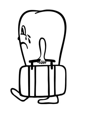 THE TOOTH IS OFFENDED AND LEAVES WITH THE SUITCASE BECAUSE IT IS BEING REMOVEDのイラスト素材