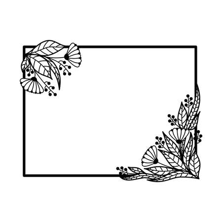 RECTANGULAR FRAME OF WILD FLOWERS ON A WHITE BACKGROUNDのイラスト素材