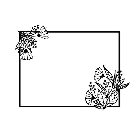 RECTANGULAR FRAME OF WILD FLOWERS ON A WHITE BACKGROUNDのイラスト素材